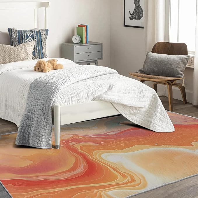 Sunset Rug, 4x7 Rug, Artistic Rugs for Entryway, Abstract Large Area Rug, Washable Rug Non Slip Soft Indoor Carpet, Kids and Pets Friendly, Sunset Home & Room Decor