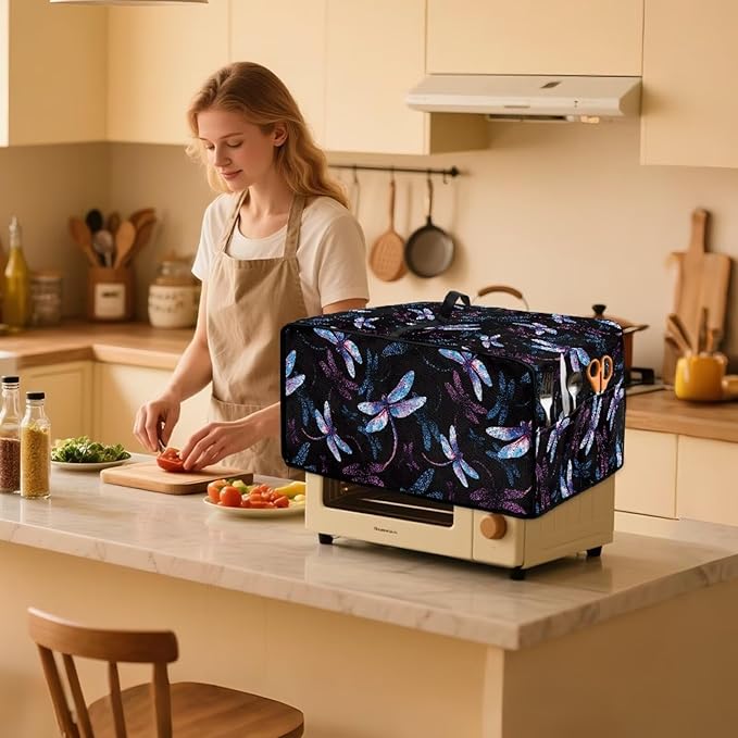 Dragonfly Print Microwave Oven Cover Dust-Proof Microwave Toaster Oven Cover Foldable Kitchen Appliance Protector Suitable for Most Microwave Ovens, M