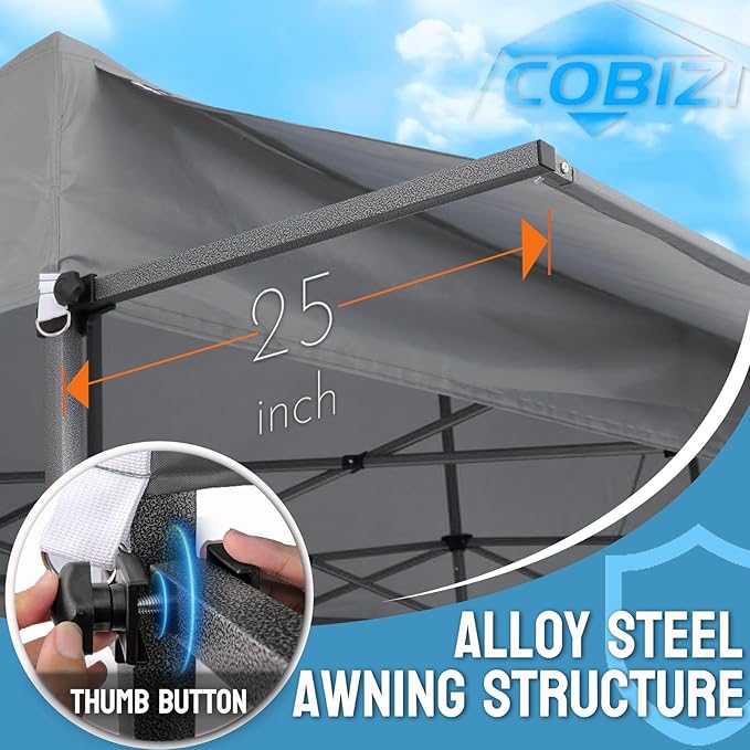 COBIZI 10x10 Pop Up Canopy Tent Heavy Duty with Sidewalls, Outdoor Commercial Canopy with Awning, Waterproof&23 SF Extended Awning, Vendor Tent for Market, Party Events, Grey