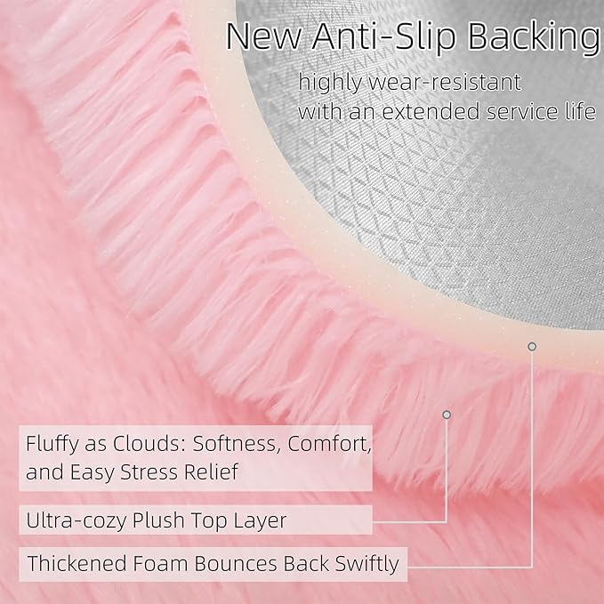 6x9 Solid Fluffy Pink Area Rug – Washable, Durable, Large Bedroom Rug, Non-Slip High Pile Shag Rugs for Living Room, Kids Room, Sofa Coffee Table, Nursery Rooms, Soft Indoor Floor Carpet