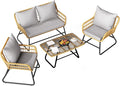 DWVO Outdoor Conversation Set 4 Piece, Outdoor Wicker Bistro Set