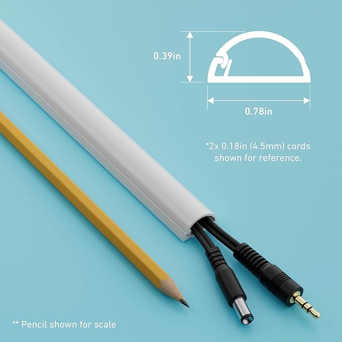 D-Line Half Round Cord Hider, Patented Cable Cover, Hide TV Wall Mount Wires, Raceway for Cords, Decorative Wire Covers, Paintable, Adhesive Cable Concealer, 2X 0.78in W x 0.39in H x 39in L, White