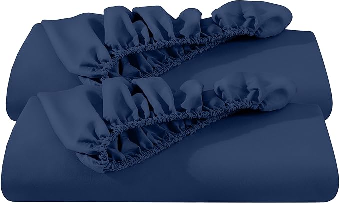 Bare Home 2-Pack Fitted Bottom Sheets Queen - Premium 1800 Ultra-Soft Wrinkle Resistant Microfiber - Deep Pocket (Queen, Dark Blue)