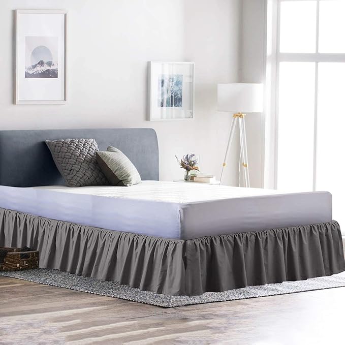 Bed Skirt - Ruffled Bed Skirt (Full XL, Dark Grey) 12 Inch Drop Dust Ruffle with Platform, 100% Cotton 800 Thread Count Fabric - Dust Ruffle Bedskirt for Easy Fitting and Easy Care