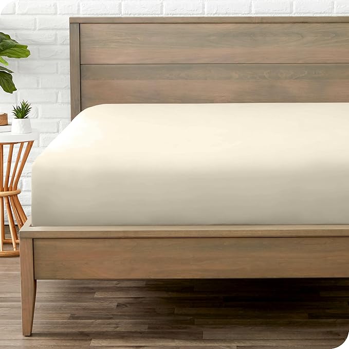 Bare Home Fitted Bottom Sheet King Size - Premium 1800 Microfiber - Ultra-Soft Hotel Luxury - Deep Pocket - Durable and Long Lasting (King, Sand)