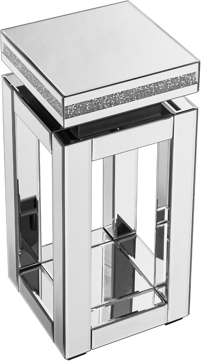 Mirrored End Table Square with Crystals, 2-Tier Modern Small Sofa Table with