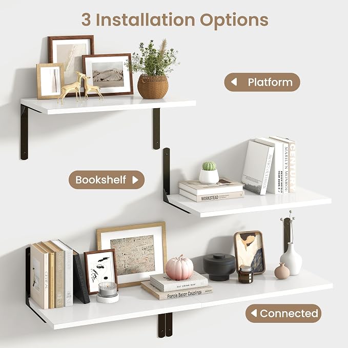 Fun Memories Floating Shelves for Wall, 12 Inch Deep Floating Shelves Set of 2