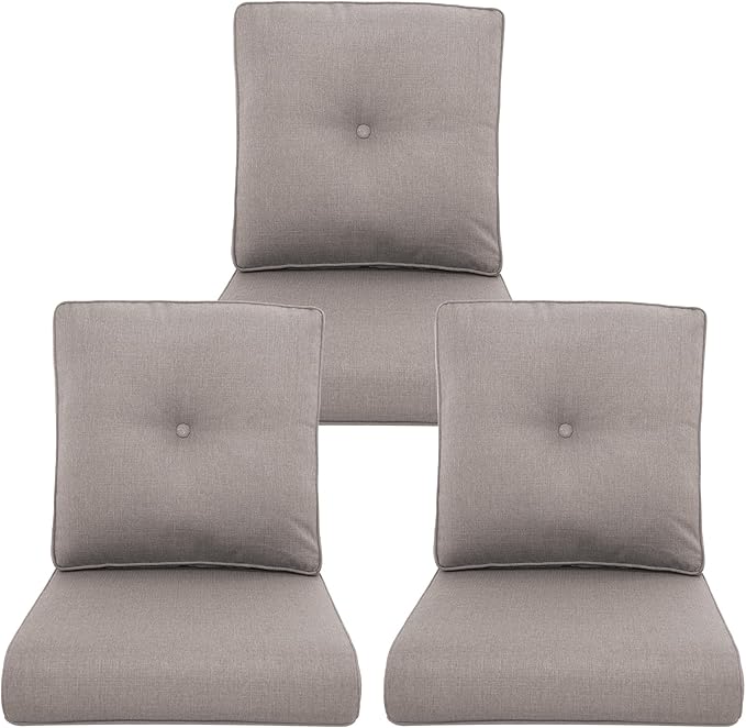 Patio Chair Cushions 3 Packs - Outside Heavy Duty Thick Water-Resistant Cushion 22x24 with Zipper Cover for Patio Glider Rocking Chairs Loveseat Couch – Grey/Buckle