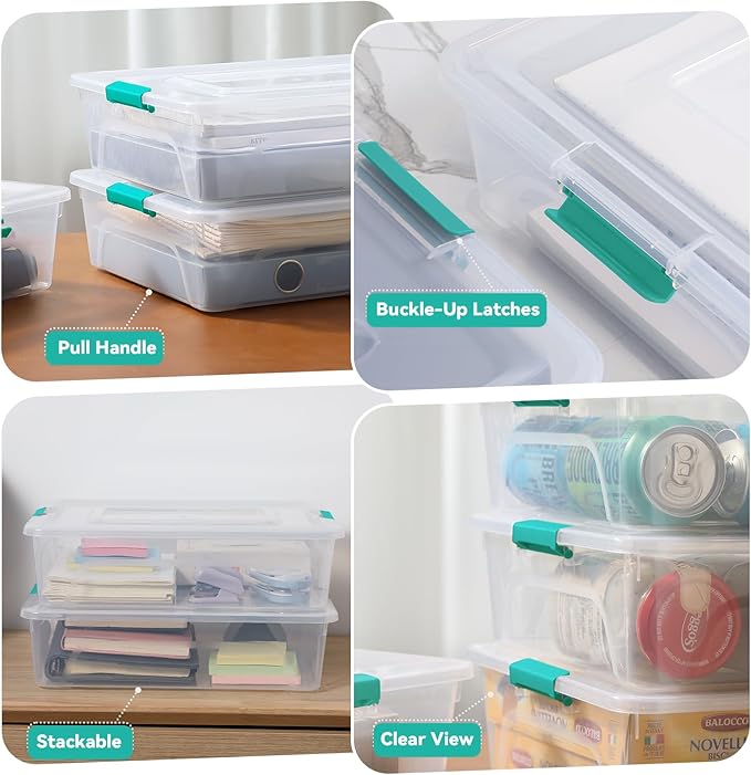 novelinks Clear Plastic Storage Bins with lids, Stackable Storage Containers, Durable Craft Storage Boxes, Organization Containers for Home Office (10 Quart 4 Pack Green)