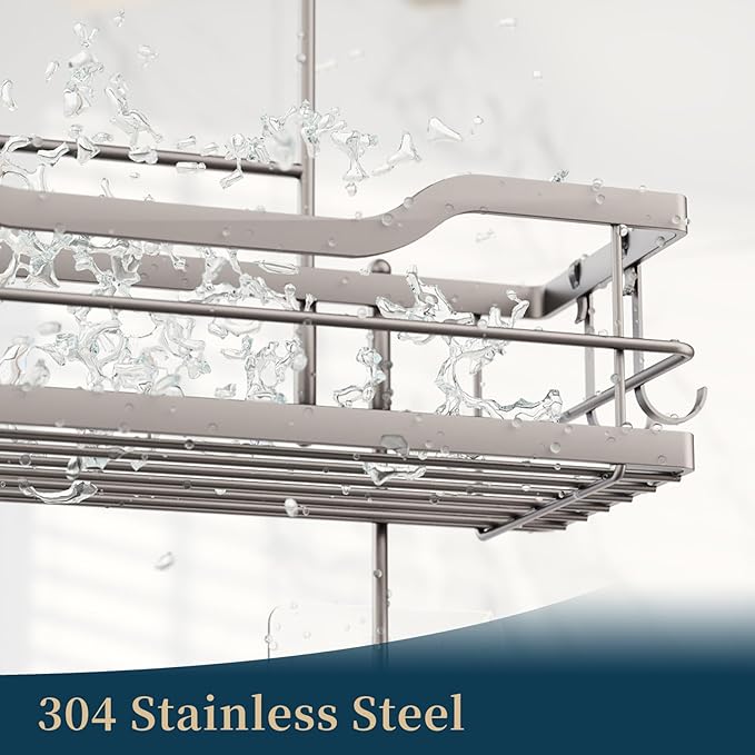Consumest Over The Door Shower Caddy - 3 Tier Shower Organizer Hanging with Soap Holders, Large Capacity Shower Shelves with 6 Hooks, Bathroom Rack and Storage, Sand Nickel
