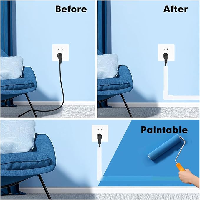 Cable Management ，315in PVC Cord Hider TV Cable Hider Wall，Paintable Cord Concealer for Hide Cords Wall Mounted，Wire Covers for Cords on Wall， L15.75*W0.95* H0.55in,White