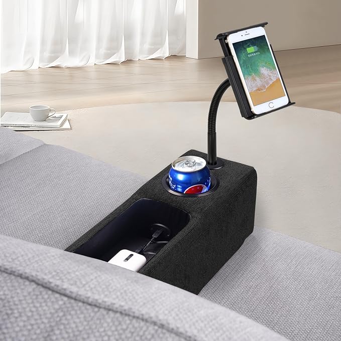Multifunctional Sofa Armrest, Couch Armrest with Wireless Charge Stand, Removable Couch Caddy with Storage,Including LED Reading Light, Midnight