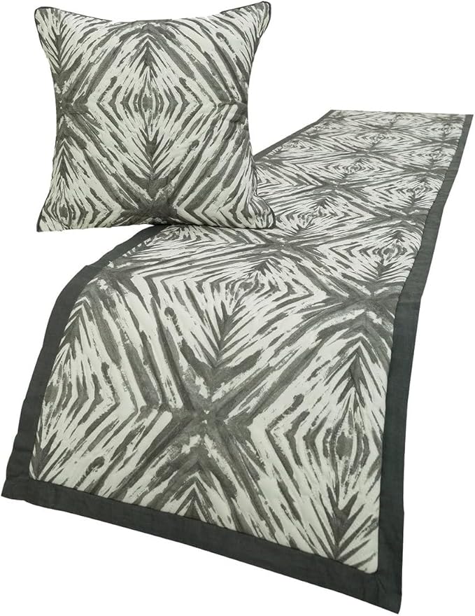 The HomeCentric King/Queen/Twin Grey & White Designer Full 68"x18" Bed Runner with Pillow Cover, Quilted Bed Scarf on Cotton Fabric - Grey Semblance