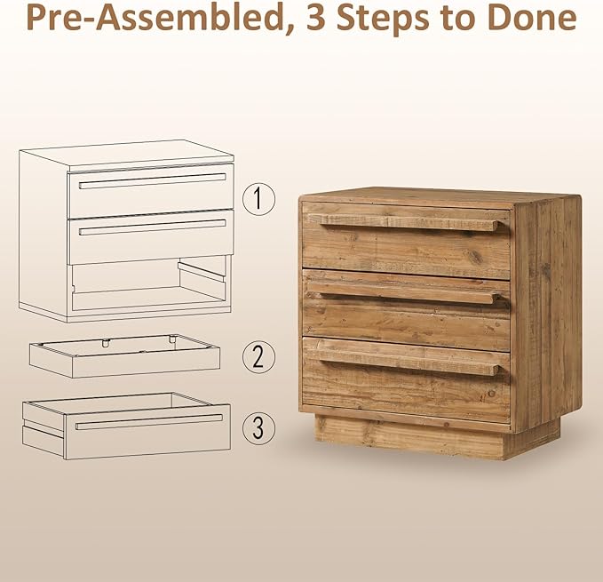 HOKYHOKY Set of 2 Reclaimed Solid Wood Nightstand-24 Inches Large End Table