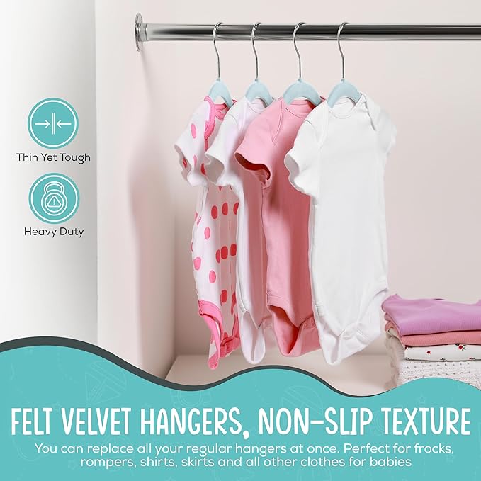 TechZoo 50 Pack Premium Baby Velvet Hangers (Blue) - 11.8" Inches Non-Slip, Ultra-Slim & Space-Saving Toddler Hangers - 360° Rotating Hook, Strong & Durable Hanger for Children, Infant & Toddler