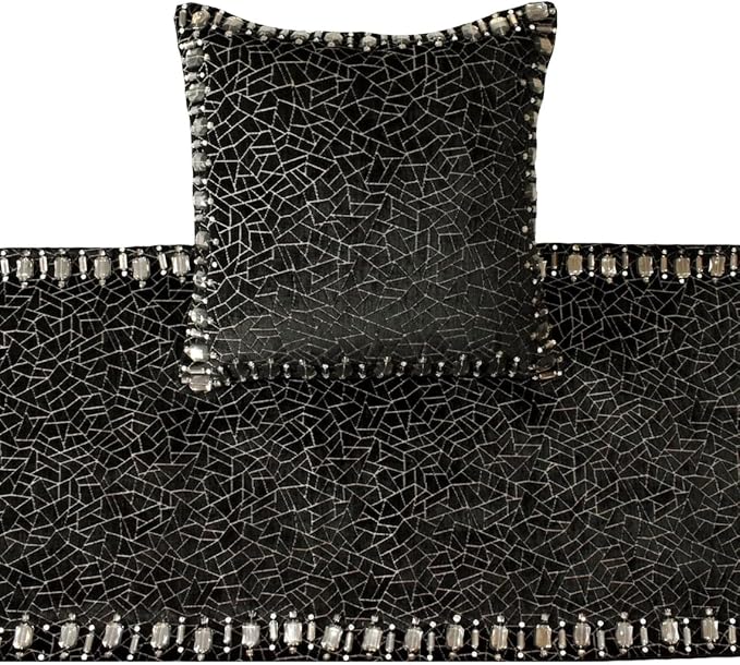 The HomeCentric King/Queen/Twin Black Decorative King 90"x18" Bed Runner Without Pillow Cover, Mosaic & Crystal Bed Scarf on Velvet Fabric - Mosaic Noir