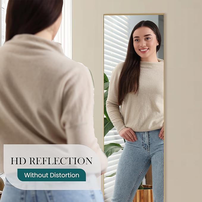 NEWBULIG 59.1"x15.7" Full Length Mirror, Full Body Floor Mirror with Aluminum Alloy Thin Frame, Wall or Standing Mirror for Bedroom, Living Room, Dressing Room, Gold
