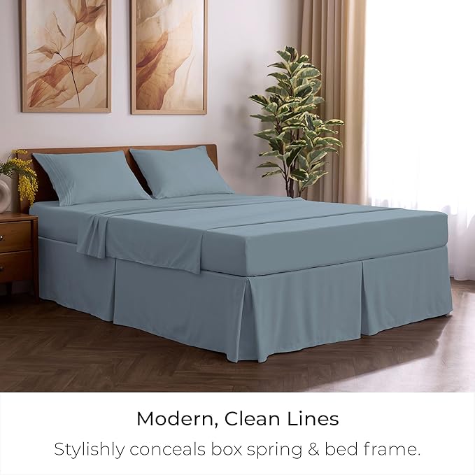 Mellanni Bed Skirt Twin XL Size - Bed Skirting - 15-Inch Tailored Drop Pleated Dust Ruffle - Hotel Luxury Bedding - Wrinkle, Fade, Stain Resistant - 1 Bedskirt (Twin XL, Blue Hydrangea)