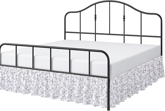 Cottington Lane Ruffled Bed Skirt King Size with Split Corner, Brushed Microfiber Hotel Quality Dust Ruffle, 15 Inch Drop Gathered Bedskirt, Soft, Stylish, Shrink & Fade Resistant, Coco Rose Leaf