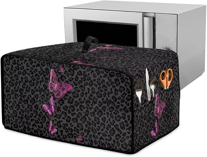 Butterfly Leopard Print Microwave Oven Dust Cover Heavy Duty Microwave Oven Cover Foldable Dust-Proof Kitchen Machine Covers Case Protections for Toaster Oven, M