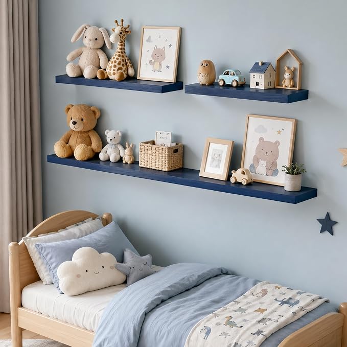 fuqing 40 Inch Floating Shelves | 6.7 Inch Deep Dark Blue Floating Shelves