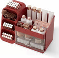 Booklov Makeup Organizer for Vanity, Large Capacity Cosmetic Display Case with Clear Acrylic Drawers, Countertop Beauty Storage Holder for Skincare, Brush Eyeshadow Lipstick, Counter Desk, Crystal Red