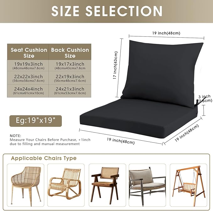 Outdoor Seat Cushion Set 22 x 22 In, Water-Resistant & Fade-Resistan, Patio Furniture Cushions with Removable Cover Deep Seat & Back Cushion with Handle and Adjustable Straps for Chair Sofa,4PC