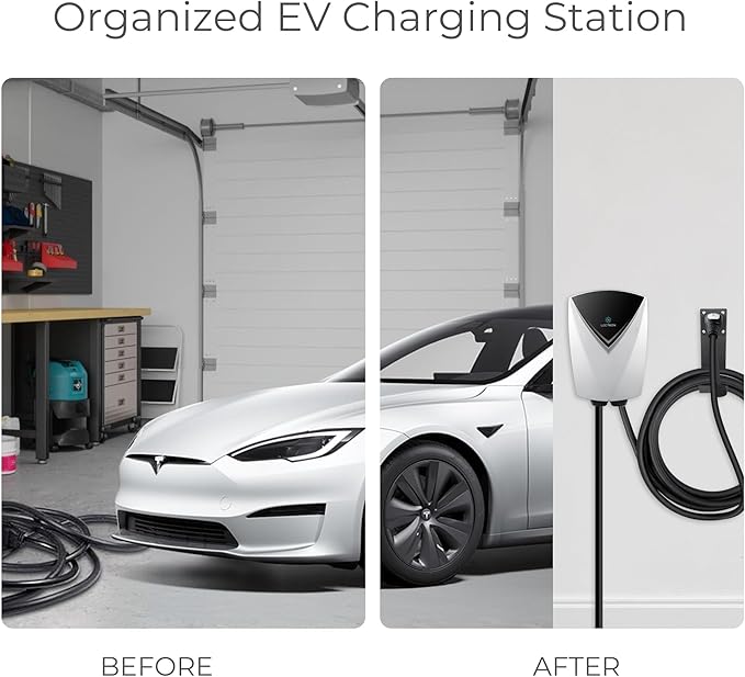 Lectron Tesla NACS Electric Vehicle Charger Nozzle Holster Dock & J-Hook for Cable Management - Tesla Charger Cord Organizer Compatible with Mobile Connector & Wall Connector