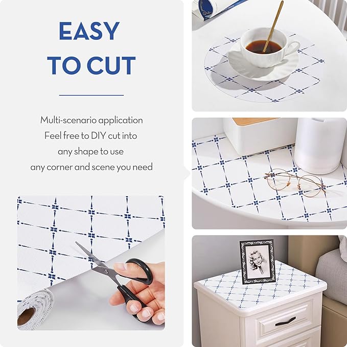 Drawer Shelf and Cabinet Liner, Thick Strong Grip,Shelf Liners Non-Adhesive Liners Protect Kitchen Cabinets and Cupboard, Bathroom Drawers,Under Sink Mat, 23.6IN X 20FT, Blue Stripe