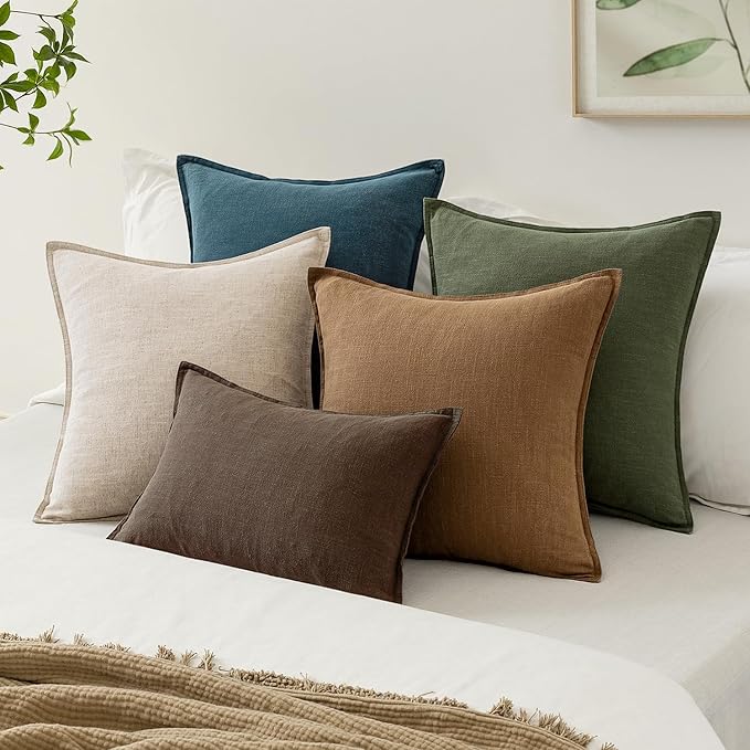 EMEMA Decorative Linen Throw Pillow Covers 22x22 Inch Navy Blue Boho Farmhouse Neutral Couch Throw Pillows for Bed Pack of 2 Accent Pillowcase Modern Sofa Cushion Livingroom Home