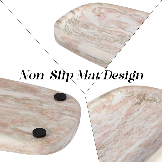 Koville Natural Marble Tray for Bathroom Countertop, Vanity Tray for Decor, Marble Bathroom Trays Stone Storage Trays for Perfume, Jewelry, Candles, Decorative Tray for Dresser Organizer(Norway Red)