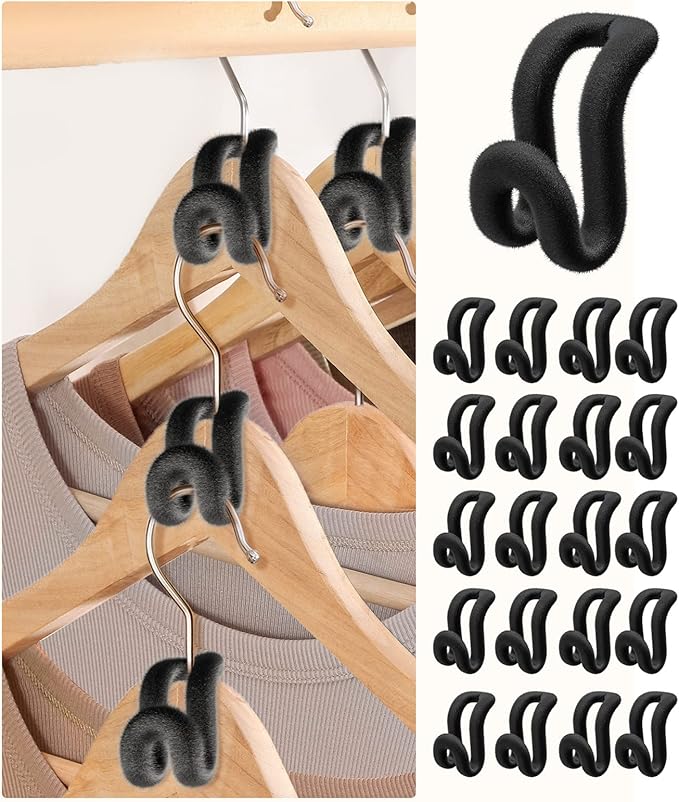 Velvet Clothes Hanger Connector Hooks[Non-Slip Velvet Coating Flocking] Hanger Hooks Space Saver Hanger Extender Hooks Hanger Clips Felt Space Saving Clothes Hanger Connector Hooks for Clothes Black