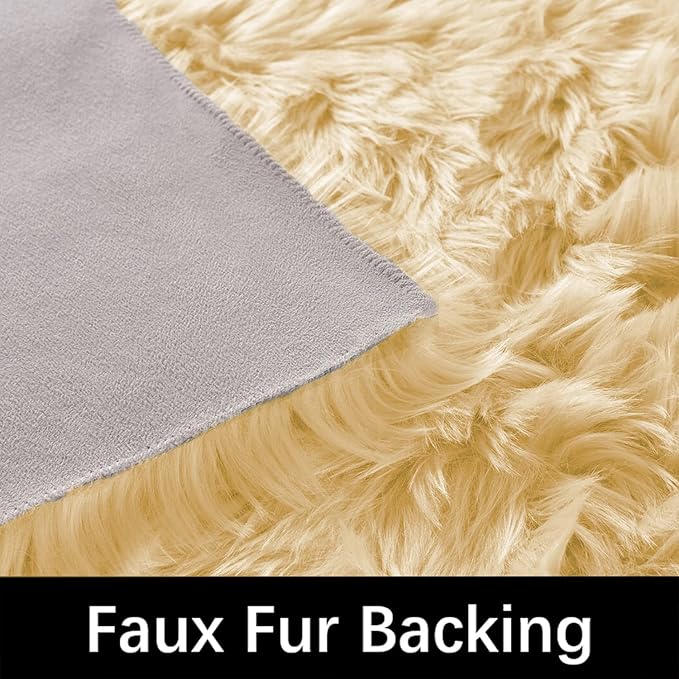 Latepis Yellow Fluffy Circle Rugs for Living Room Round Rug 6.7ft Plush Shag Washable Soft Rug Faux Fur Sheepskin Rugs for Bedroom Home Decor