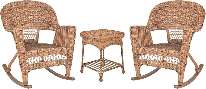 Jeco 3 Piece Rocker Wicker Chair Set