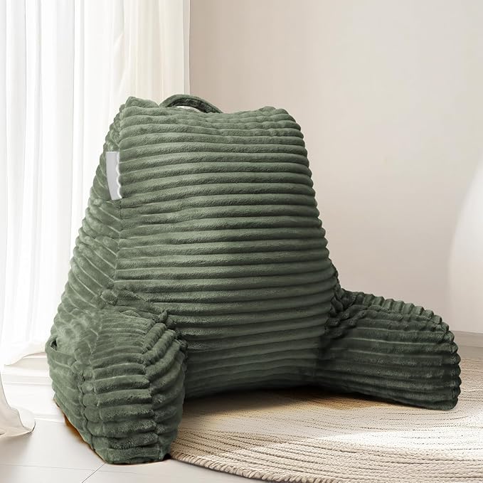 Hearth & Harbor Reading Pillow for Bed Adult – Back Pillow for Sitting in Bed, Standard Bed Pillows for Sitting Up in Bed, Foam Bed Chair Pillow, Olive Green Bed Rest Pillow