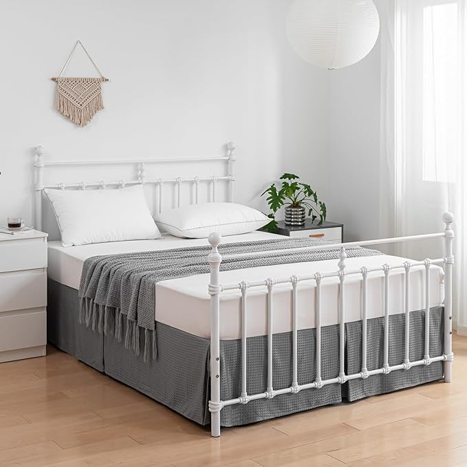 Twin Bed Skirt - Twin Size Bed Skirt 12 Inch Drop with Split Corners, Pleated Waffle Weave Bed Skirt, Tailored Dust Easy Fit, Machine Washable (Grey, Twin - 12" Drop)