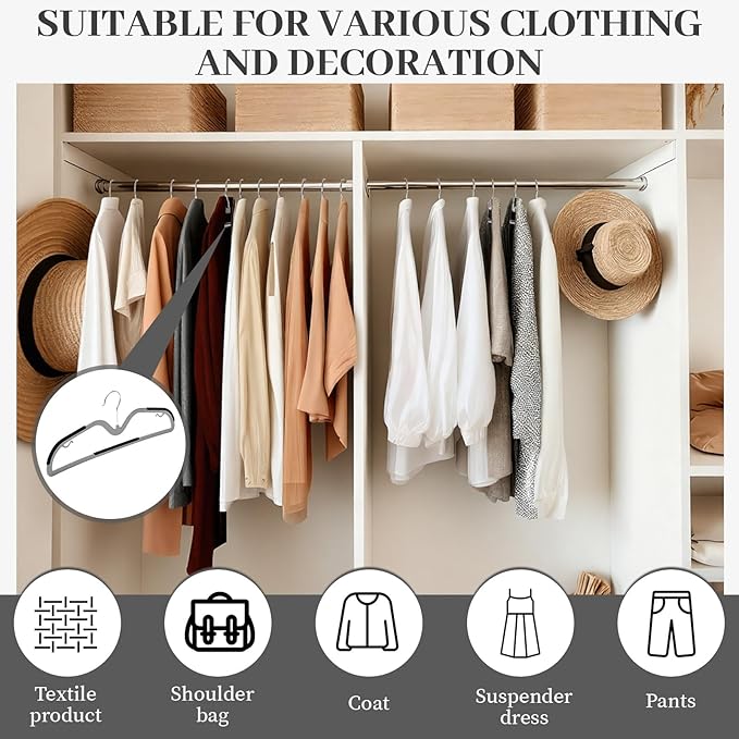 LemonRoad 50 Pack Short Neck Hangers, Upgraded Non-Slip Plastic Hangers Lifts Clothes 3" Higher, Space Saving 360 Swivel Hook for Closet Organizer, Shirts Jackets Dresses, Smooth (Black Gray)