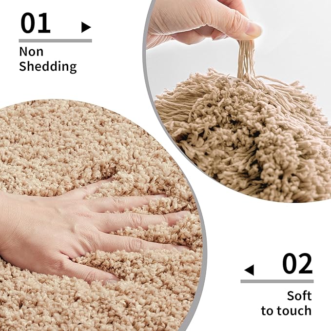 Beige Bathroom Rug 24x36 Non Slip Fluffy Bath Mat for Bathroom Floor Washable Plush Luxury Bath Rug for Tub Soft Shaggy Absorbent Shower Sink Mat