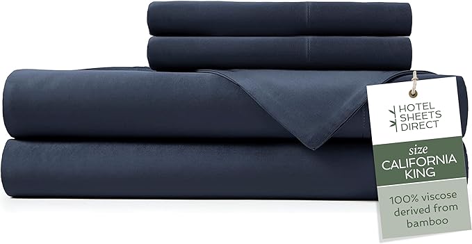 Hotel Sheets Direct 4 Piece Bed Sheet Set California King, 100% Viscose Derived from Bamboo Sheets Set with 2 Pillowcases, Cooling & Breathable Luxury Bedding, Moisture-Wicking & Silky Soft, Navy Blue