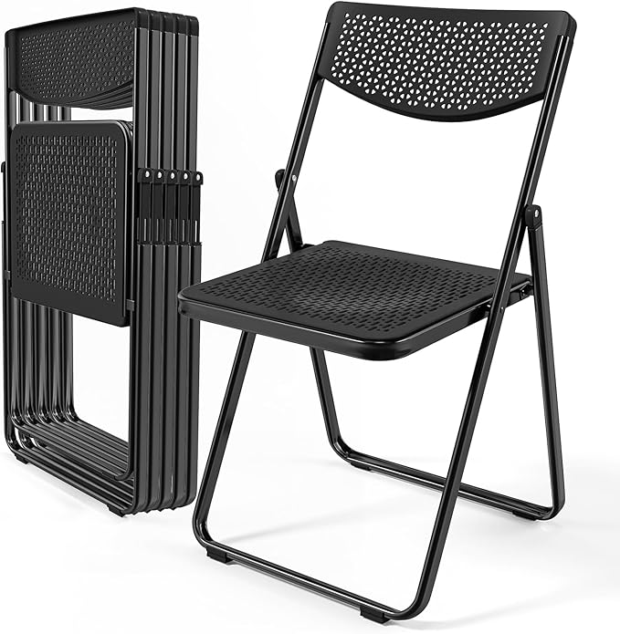 VINGLI Plastic Folding Chairs, Comfortable Foldable Chair with Breathable Mesh Seat and Sturdy Metal Frame 350lbs Capacity for Indoor and Outdoor Use, Party, Event, Office, Dining, Black, 6 Pack