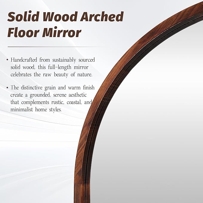 Full Length Mirror 76"×41" Floor Mirror Standing Tall Mirror, Arched Stand up Large Wall Mirrors, Freestanding Full Body Mirrors for Bedroom Living Room Wood Antique Style Walnut