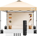 VIVOHOME 10x10ft Pop Up Canopy Tent with Sidewall and 6 Pockets, One Push Setup Outdoor Portable Shelter Tent Heavy Duty with Wheel Carry Bag and 4 Sandbags, Beige