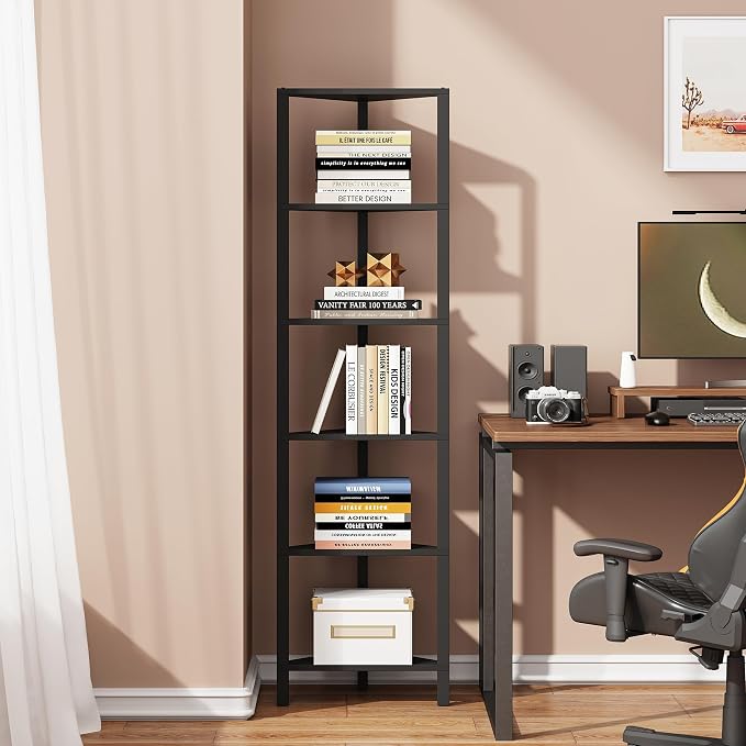 TUTOTAK Corner Shelf, 6-Tier Corner Bookshelf