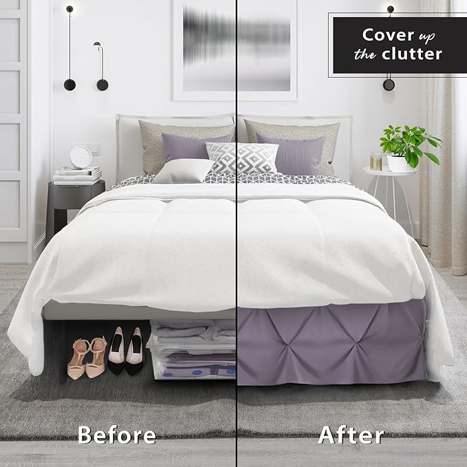 Nestl Grayish Purple Bed Skirt King Size, Pinch Pleat King Bed Skirt, 14" Inch Drop King Bedskirt, Hotel Quality Purple Bed Skirts, Microfiber Bedskirt for King Bed, Grayish Purple King Bed Skirt