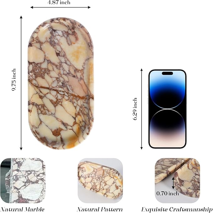 Koville Natural Marble Tray for Decor, Marble Vanity Tray for Perfume, Cosmetics, Jewelry, Stone Decorative Trays for Dresser Organizer, Storage Trays for Home Bathroom Countertop(Calacatta Viola)