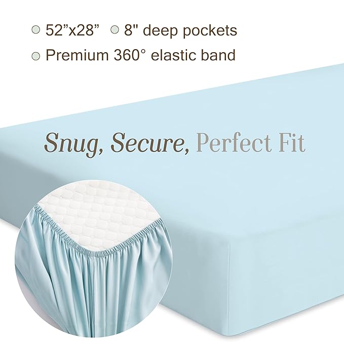 Bella Coterie Luxury Bamboo Viscose Crib Sheet | Organically Grown | Ultra Soft, Cooling for Better Sleep | Deep Pocket Fitted Sheet for Crib & Toddler Mattress | 100% Organically Grown [Coastal Blue]