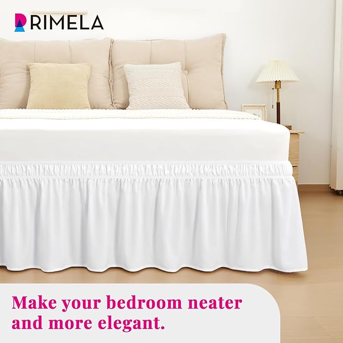RIMELA Bed Skirt King Size Moon White 15 Inch Drop, Wrap Around Elastic Bedskirt, Dust Ruffle for Adjustable Bed Base Soft Durable Fabric Machine Washable Easy to Install Bed Skirts