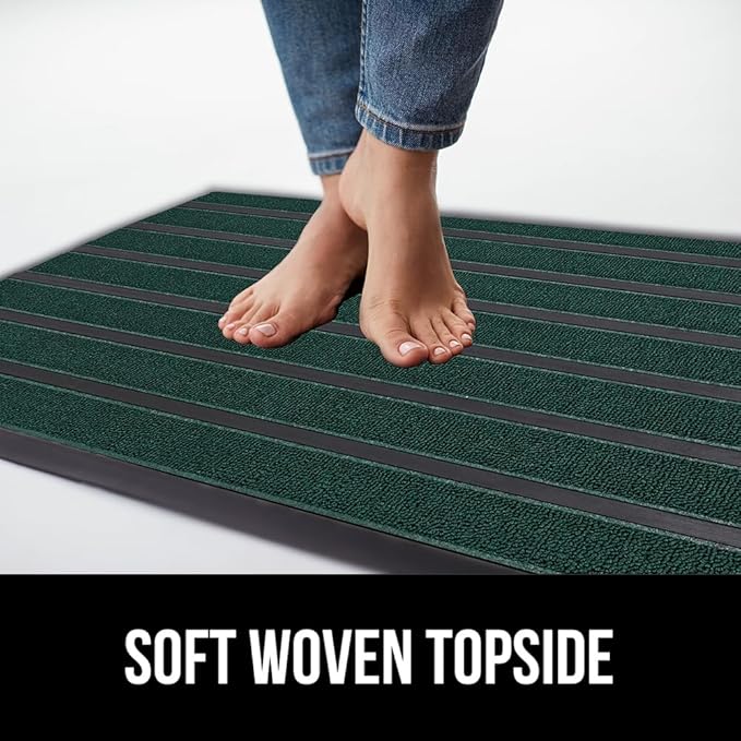 GORILLA GRIP 100% Waterproof All-Season WeatherMax Doormat US Designed Natural Rubber, Stain and Fade Resistant, Low Profile Indoor Outdoor Door Mats, Easy Clean Patio Mat, 17x29, Green Stripe