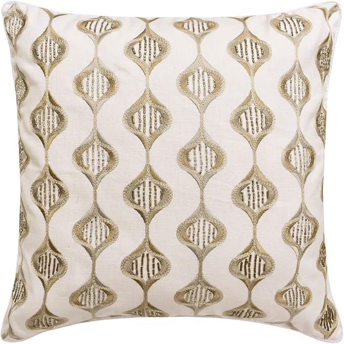 The HomeCentric King/Queen/Twin Beige Decorative Bed Runner Twin 53"x18" Bed Runner with Two Pillow Cover, Embroidery, Geometric, Beaded Hand Embroidery Bed Scarf on Linen Fabric - Mahsa