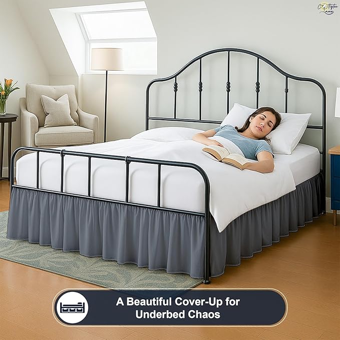 Cottington Lane Ruffled Bed Skirt King Size with Split Corner, Brushed Microfiber Hotel Quality Dark Grey Dust Ruffle, 15 Inch Drop Gathered Bedskirt, Soft and Stylish, Shrinkage and Fade Resistant
